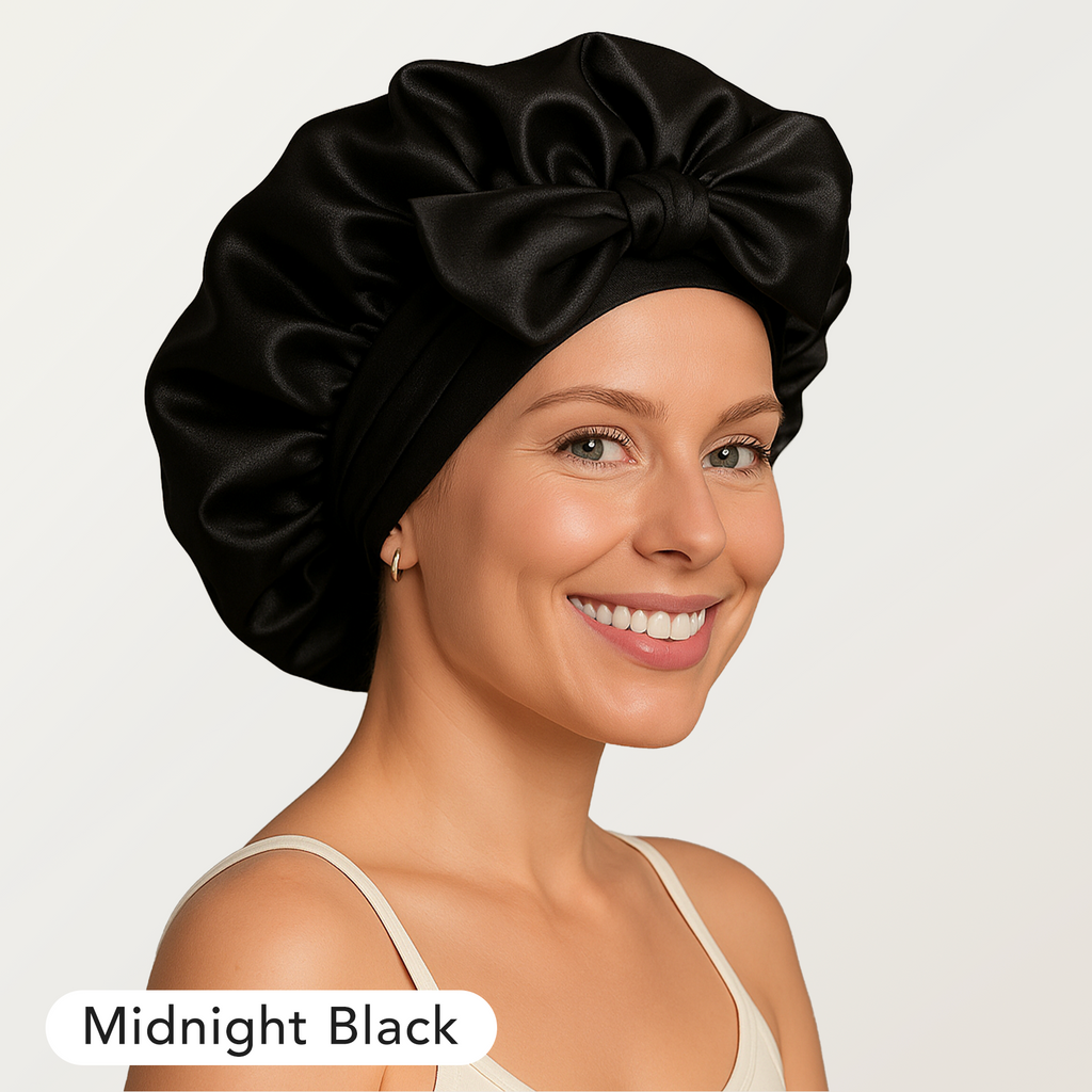 Silk Luxe Sleep Bonnet – Elegant Double Elastic Night Cap for Hair Care & Frizz-Free Mornings