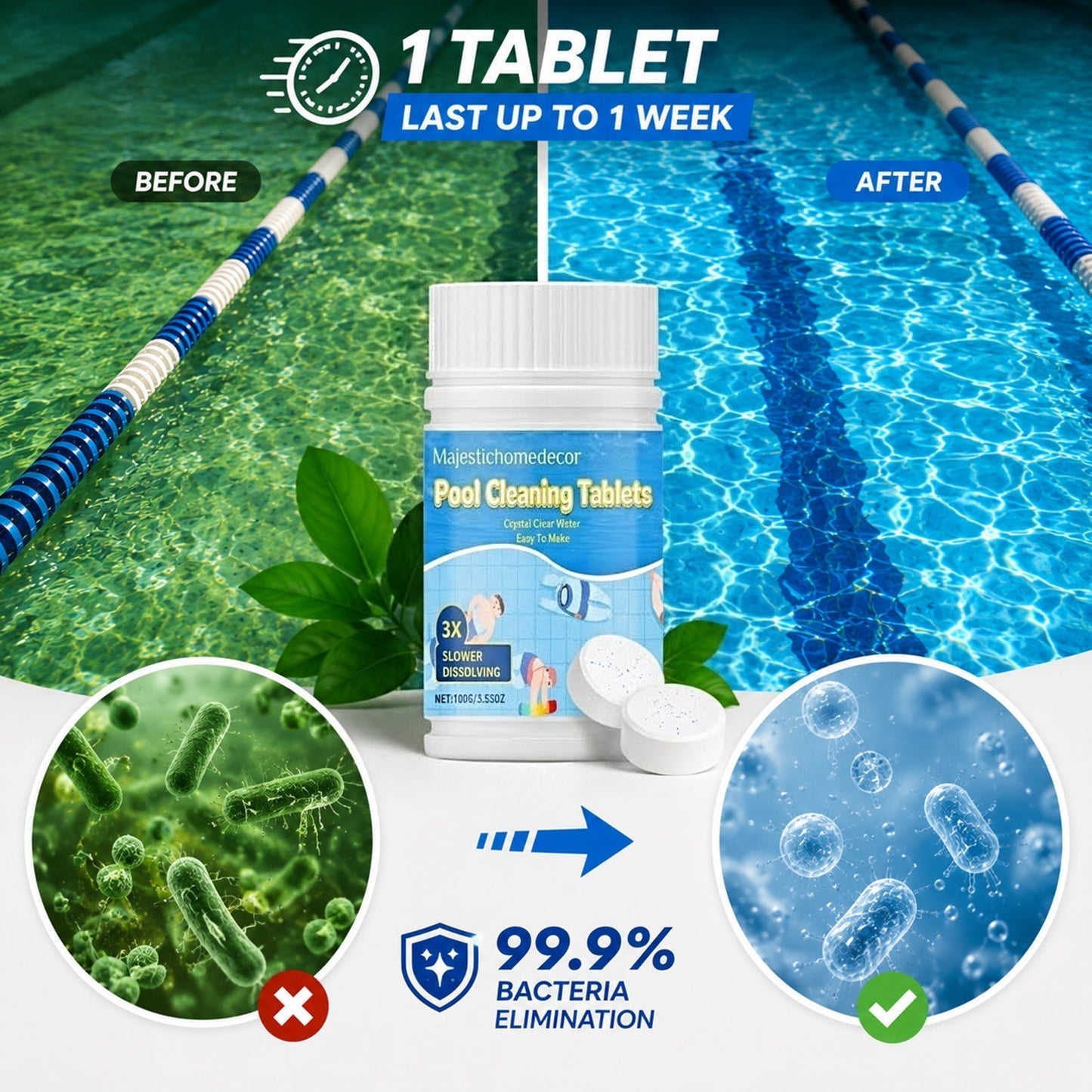 🏊 All-in-One Pool Cleaning Tablets — Crystal-Clear Water, Just Drop & Go