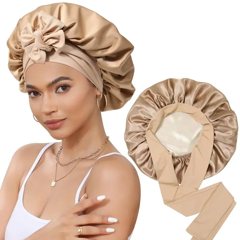 Silk Luxe Sleep Bonnet – Elegant Double Elastic Night Cap for Hair Care & Frizz-Free Mornings