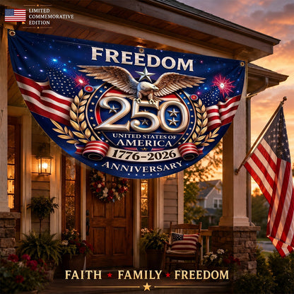 Freedom Family Name 250th Birthday - America Freedom With Eagle - Non-Pleated Fan Flag