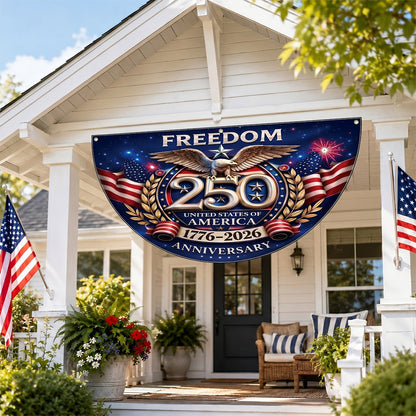 Freedom Family Name 250th Birthday - America Freedom With Eagle - Non-Pleated Fan Flag