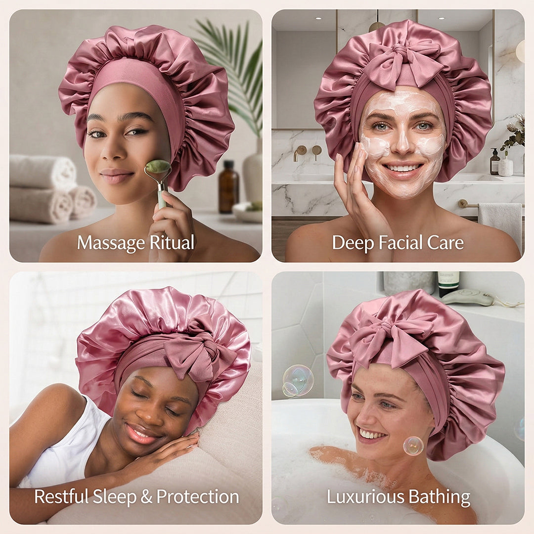 Silk Luxe Sleep Bonnet – Elegant Double Elastic Night Cap for Hair Care & Frizz-Free Mornings