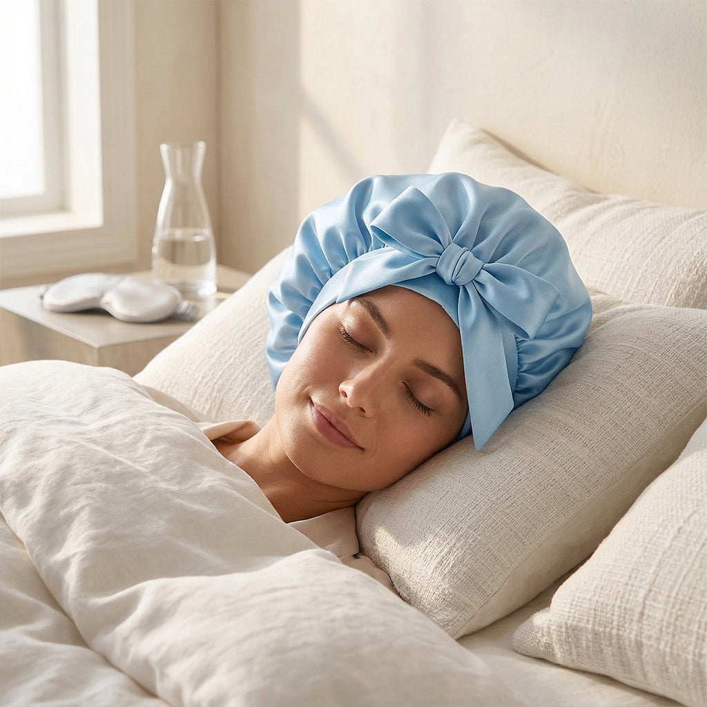 Silk Luxe Sleep Bonnet – Elegant Double Elastic Night Cap for Hair Care & Frizz-Free Mornings